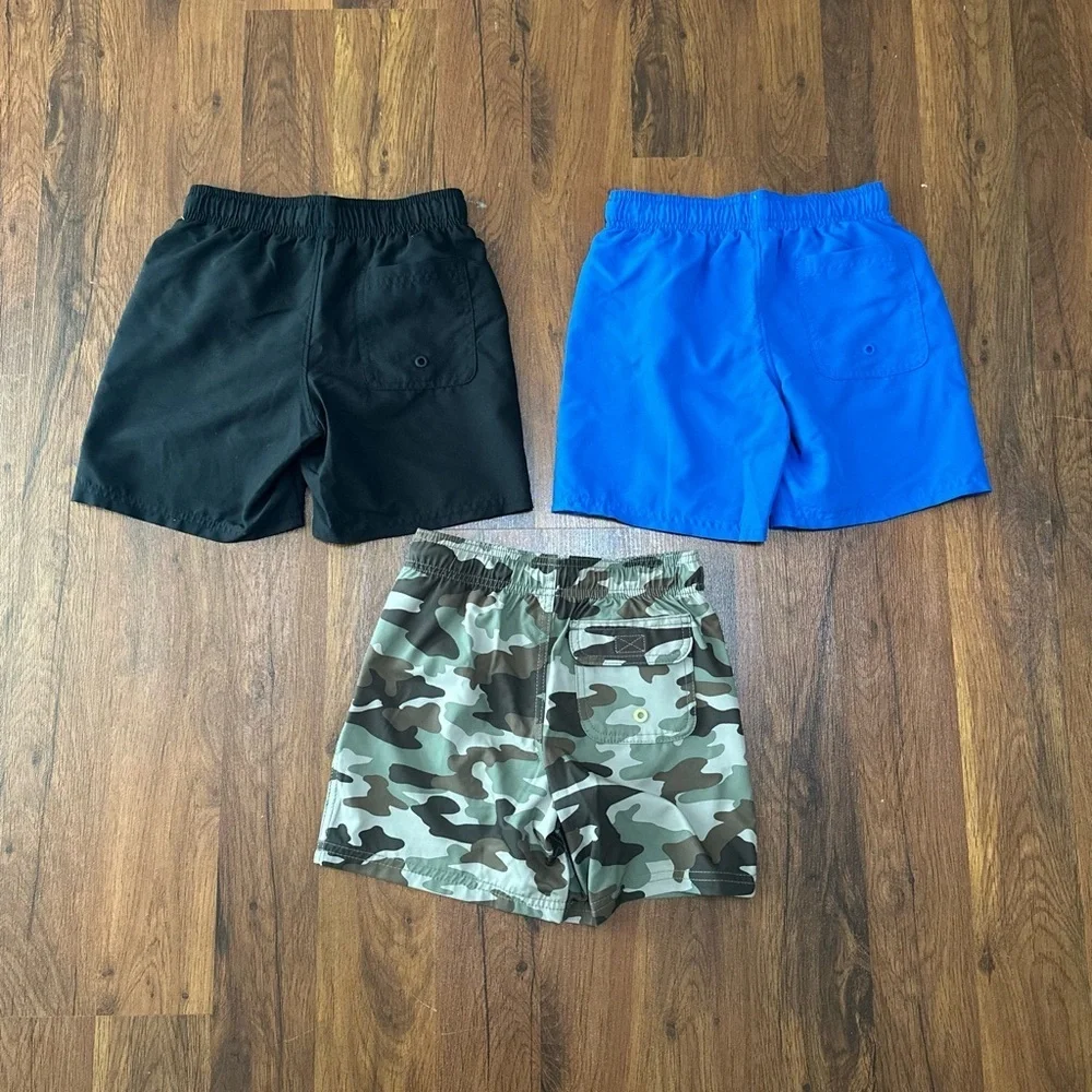 Wonder Nation  Boys Swim Trunks Set in Black, Blue, and Green Camo